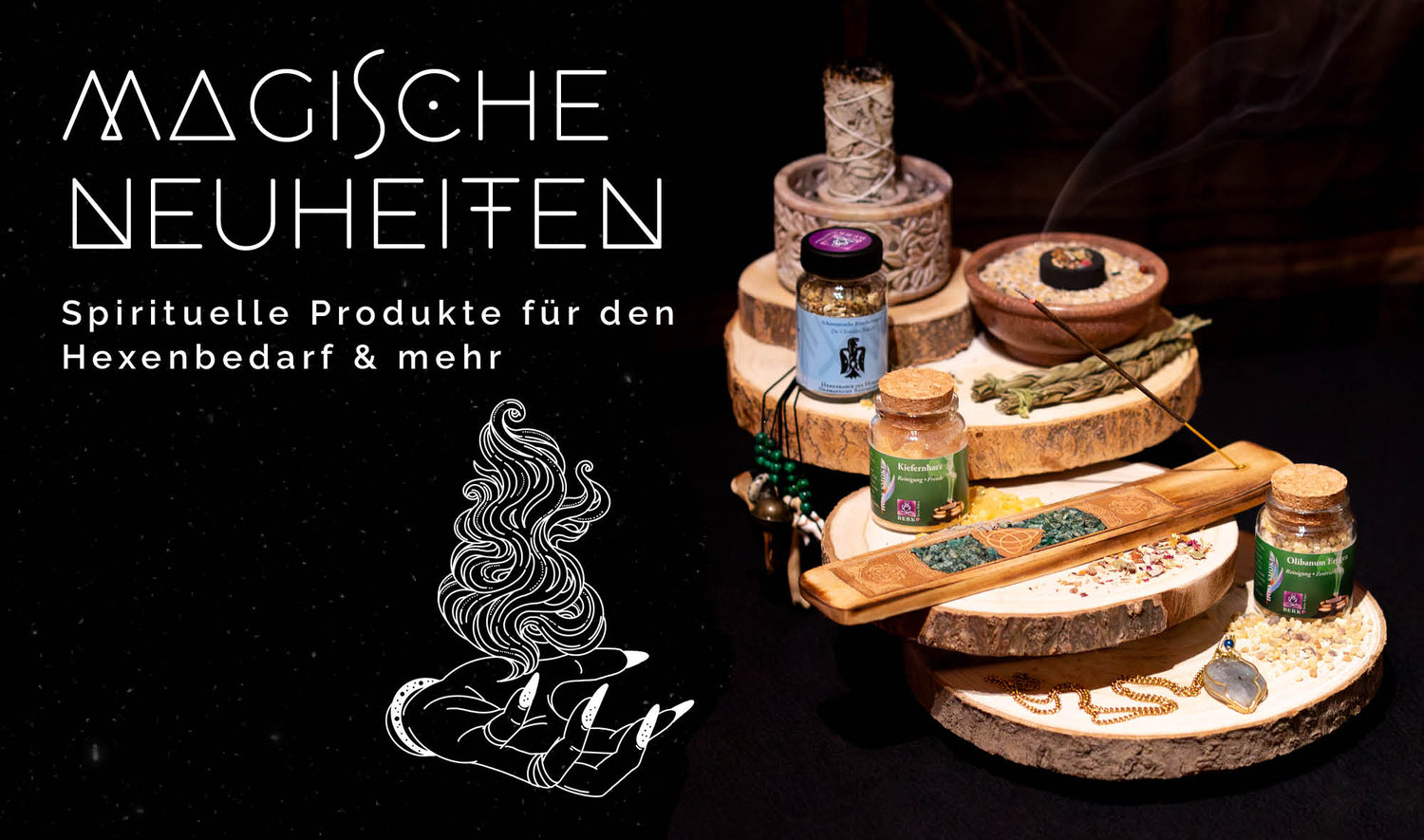 Magische Neuheiten bei Spirit Emporium – spirituelle Produkte, Räucherwerk, Kristalle und Ritualzubehör für Hexenbedarf & Energiearbeit.