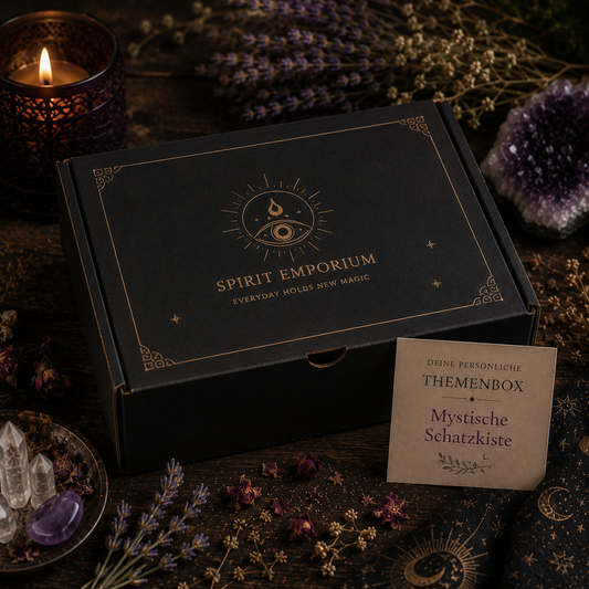 Themenbox "Mystische Schatzkiste" mit mystischer Dekoration und Kerzenlicht